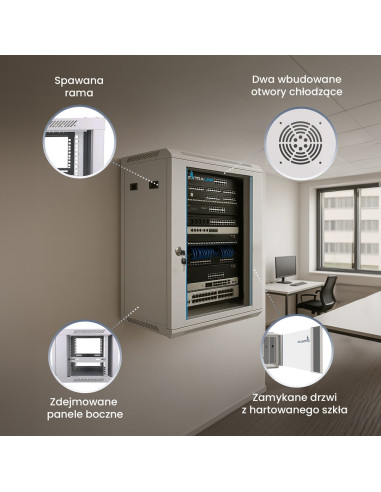 Extralink Szafa Rack 12U 600X450 Szara Montowana Na Ścianie