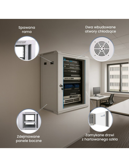 Extralink Szafa Rack 12U 600X450 Szara Montowana Na Ścianie