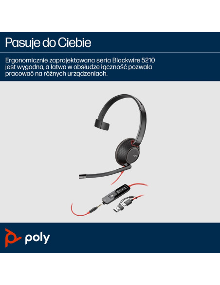 Poly Blackwire 5210 Monaural Usb-C Headset +3.5Mm Plug +Usb-C/A Adapter (Bulk)