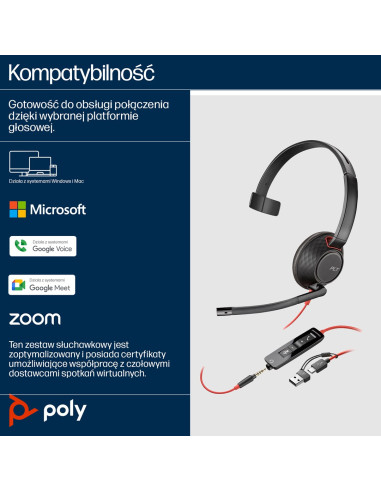 Poly Blackwire 5210 Monaural Usb-C Headset +3.5Mm Plug +Usb-C/A Adapter (Bulk)