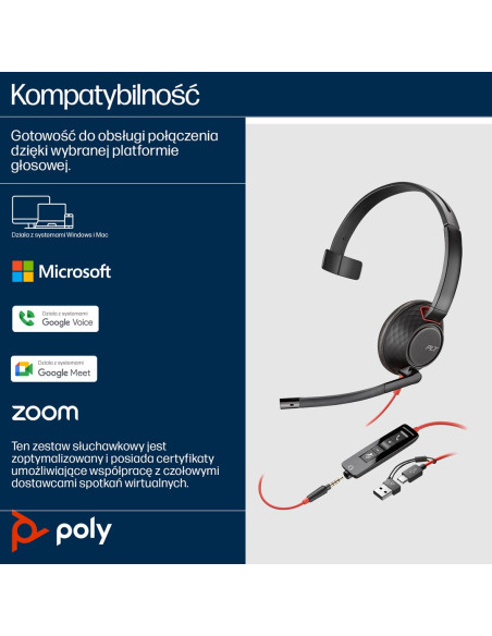 Poly Blackwire 5210 Monaural Usb-C Headset +3.5Mm Plug +Usb-C/A Adapter (Bulk)