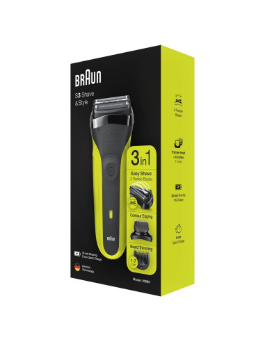 Golarka Elektryczna Braun Series 3 Shave&Style 300Bt, Maszynka Do Golenia Dla Mężczyzn, Volt Zielony, Golarka Foliowa, Zielony, 