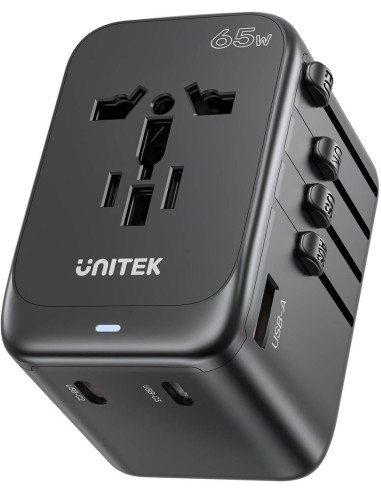 Uniwersalna Ładowarka Podróżna - Unitek 65W Universal Travel Adapter (P1122Abk01) | 1Xusb-A 3Xusb-C 1Xac