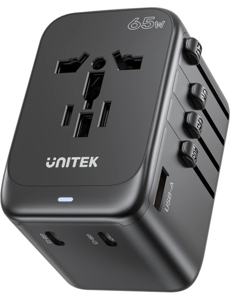 Uniwersalna Ładowarka Podróżna - Unitek 65W Universal Travel Adapter (P1122Abk01) | 1Xusb-A 3Xusb-C 1Xac