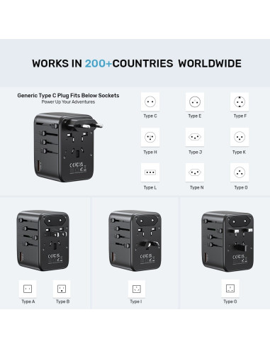 Uniwersalna Ładowarka Podróżna - Unitek 65W Universal Travel Adapter (P1122Abk01) | 1Xusb-A 3Xusb-C 1Xac