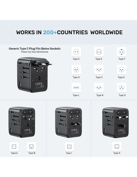 Uniwersalna Ładowarka Podróżna - Unitek 65W Universal Travel Adapter (P1122Abk01) | 1Xusb-A 3Xusb-C 1Xac