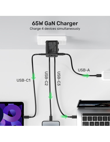 Uniwersalna Ładowarka Podróżna - Unitek 65W Universal Travel Adapter (P1122Abk01) | 1Xusb-A 3Xusb-C 1Xac