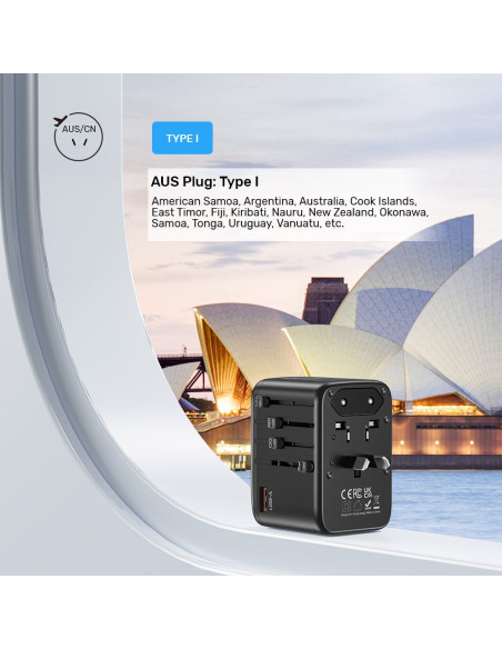 Uniwersalna Ładowarka Podróżna - Unitek 65W Universal Travel Adapter (P1122Abk01) | 1Xusb-A 3Xusb-C 1Xac