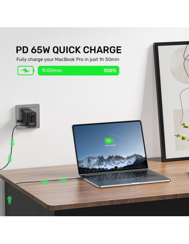 Uniwersalna Ładowarka Podróżna - Unitek 65W Universal Travel Adapter (P1122Abk01) | 1Xusb-A 3Xusb-C 1Xac
