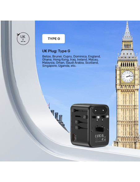 Uniwersalna Ładowarka Podróżna - Unitek 65W Universal Travel Adapter (P1122Abk01) | 1Xusb-A 3Xusb-C 1Xac