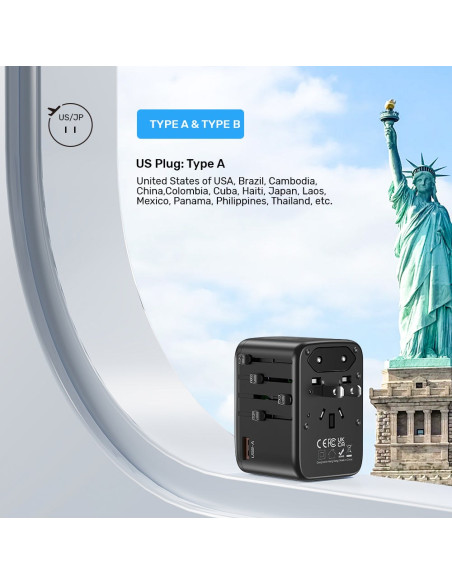 Uniwersalna Ładowarka Podróżna - Unitek 65W Universal Travel Adapter (P1122Abk01) | 1Xusb-A 3Xusb-C 1Xac