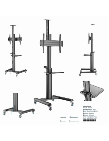 Gembird Tvs-70T-02 Aluminiowy Stojak Pod Telewizor Mobilny Z Kółkami, 37" - 70", Czarny