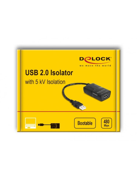 Delock Izolator Usb 2.0 Typu-A Męski Na Żeński Z Izolacją 5 Kv Dla Linii Przesyłu Danych