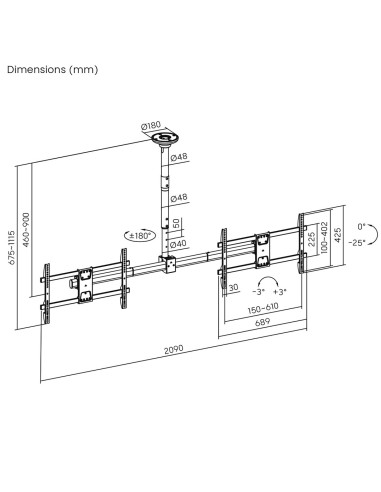 Uchwyt Sufitowy Dla Dwóch Tv Maclean, Max. Obciążenie 2X40Kg, 34-60", Max Vesa 600X400, Mc-111 B