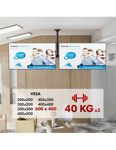 Uchwyt Sufitowy Dla Dwóch Tv Maclean, Max. Obciążenie 2X40Kg, 34-60", Max Vesa 600X400, Mc-111 B