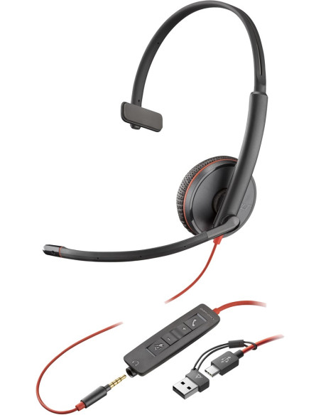 Poly Jednouszny Zestaw Słuchawkowy Usb-C Blackwire 3215 + Wtyczka 3,5 Mm + Przejściówka Usb-C/A (Opakowanie Zbiorcze)