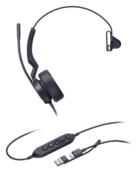 Yealink Uh44 Mono Teams Usb-C/A Zestaw Słuchawkowy Przewodowa Opaska Na Głowę Biuro/Centrum Telefoniczne Usb Type-C / Usb Type-A