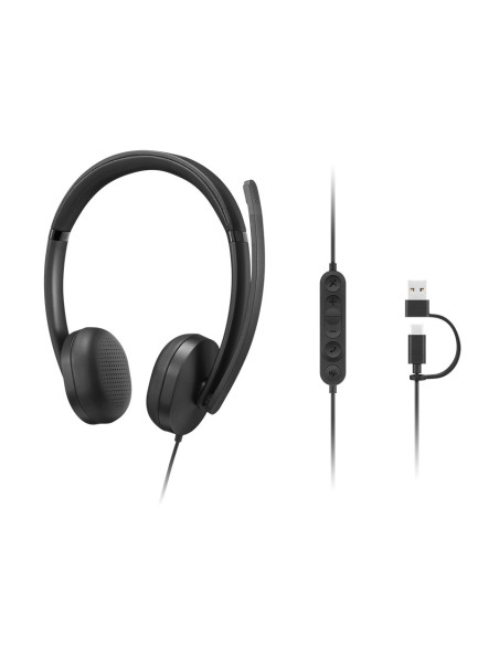 Przewodowy Zestaw Słuchawkowy Voip Lenovo 5000 Z Mikrofonem, Usb A/C, Czarny
