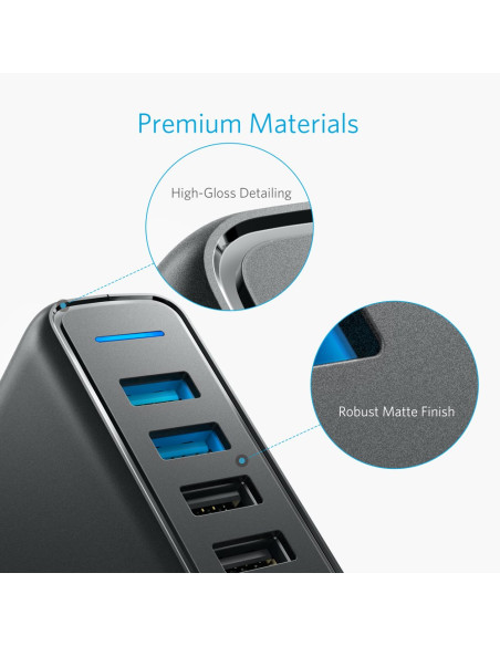 Anker Powerport Speed 5, 63W 5-Portowa Ładowarka Usb, Zasilacze Z Quick Charge 3.0