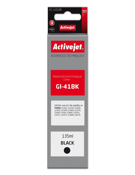 Activejet Ac-G41Bk Buteleczka Z Tuszem Z Atramentem (Zamiennik Canon Gi-41Bk 4528C001  Supreme  135 Ml  Czarny)
