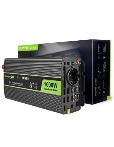 Green Cell Przetwornica Inv09 12V-230V 1000W/2000W Czysta Sinusoida