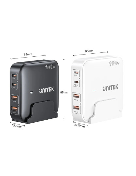 Unitek Ładowarka Biurkowa Gan 100W 2Xusb-A 2Xusb-C Czarna