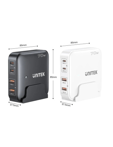 Unitek Ładowarka Biurkowa Gan 70W 2Xusb-A 2Xusb-C Biała