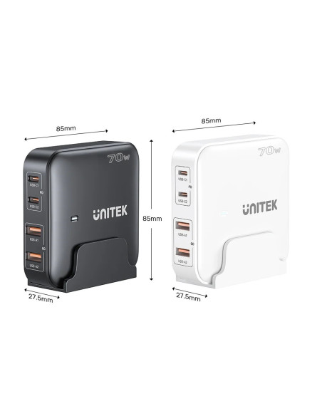Unitek Ładowarka Biurkowa Gan 70W 2Xusb-A 2Xusb-C Biała