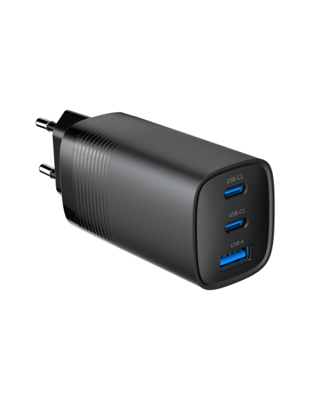 Gembird Szybka Ładowarka Usb Power Delivery Usb Typu C, 3X Usb, 65 W, Gan Czarna