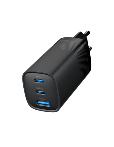 Gembird Szybka Ładowarka Usb Power Delivery Usb Typu C, 3X Usb, 65 W, Gan Czarna