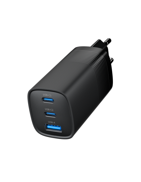 Gembird Szybka Ładowarka Usb Power Delivery Usb Typu C, 3X Usb, 65 W, Gan Czarna