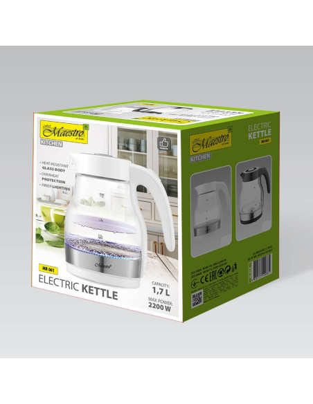 Czajnik Elektryczny Szklany 2200W Mr-061-White Maestro