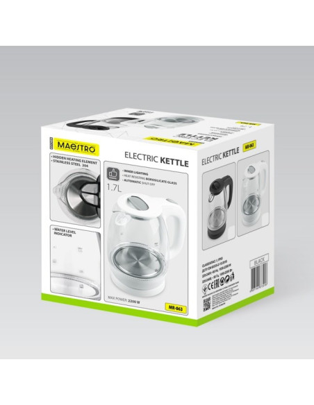 Czajnik Elektryczny Szklany 1,7L 2200W Mr-063-White Maestro