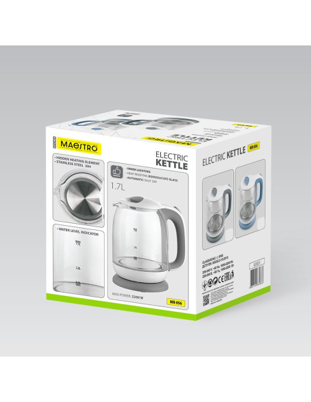 Czajnik Elektryczny Szklany 1,7L 2200W Mr-056-Blue Maestro