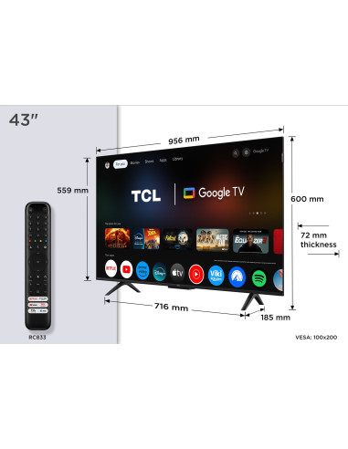 Telewizor Tcl 43P7K Qled 40" 4K Ultra Hd Google Tv Dolby Atmos Dvb-T2 Metaliczny