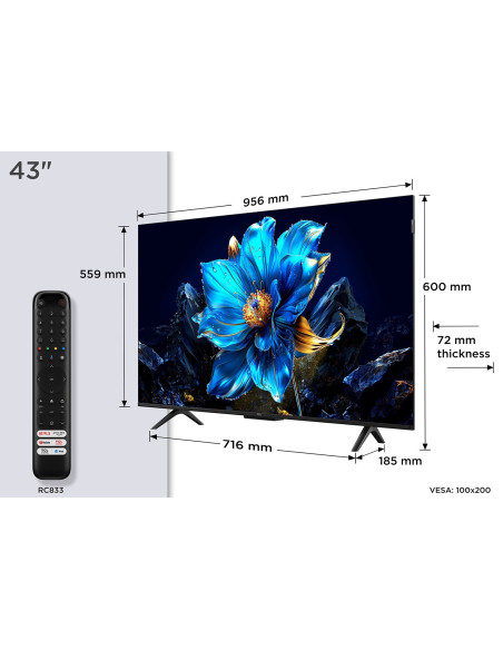 Telewizor Tcl 43P7K Qled 40" 4K Ultra Hd Google Tv Dolby Atmos Dvb-T2 Metaliczny