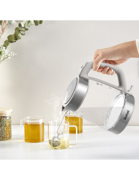 Tefal Glass Kettle Ki605B30 Czajnik Elektryczny 1,7 L 2200 W Szary, Srebrny, Przezroczysty