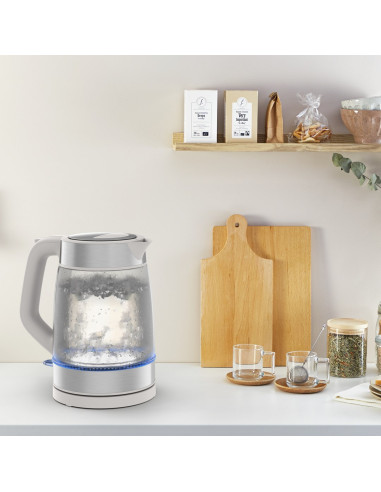 Tefal Glass Kettle Ki605B30 Czajnik Elektryczny 1,7 L 2200 W Szary, Srebrny, Przezroczysty