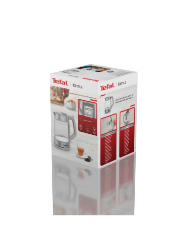 Tefal Glass Kettle Ki605B30 Czajnik Elektryczny 1,7 L 2200 W Szary, Srebrny, Przezroczysty