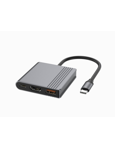 Gembird Multi Adapter Usb Typu C 3 W 1 (Port Usb + Hdmi + Wideo Usb-C), Kolor Szary