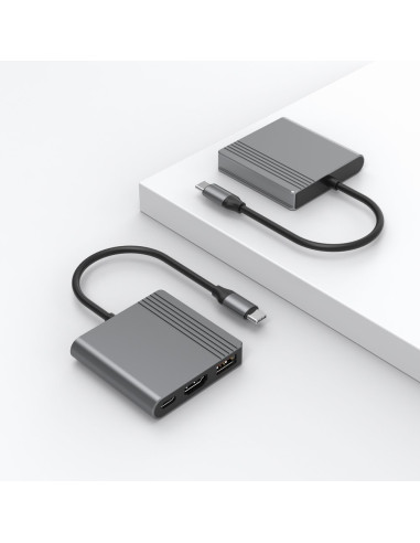 Gembird Multi Adapter Usb Typu C 3 W 1 (Port Usb + Hdmi + Wideo Usb-C), Kolor Szary