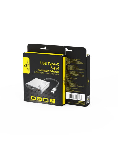 Gembird Multi Adapter Usb Typu C 3 W 1 (Port Usb + Hdmi + Wideo Usb-C), Kolor Szary