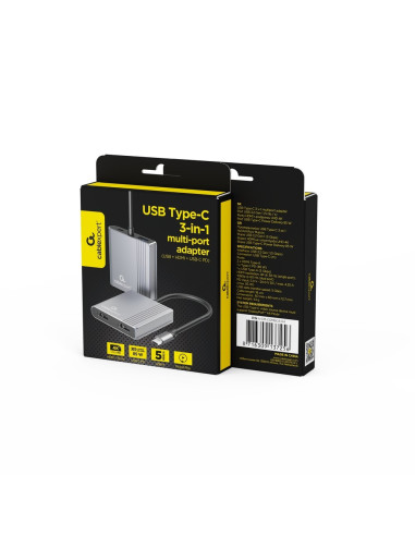 Gembird Multi Adapter Usb Type-C 3 W 1 (Port Usb + Hdmi + Pd), Kolor Szary