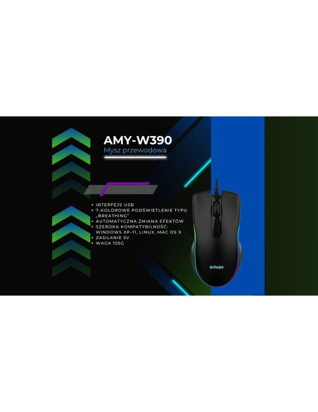 Activejet Mysz Przewodowa Podgrzewana Usb Amy-W390. Ma 3 Temperatury 30 Stopni Podświetlenie Na Żółto, 35 Stopni Podświetlenie N