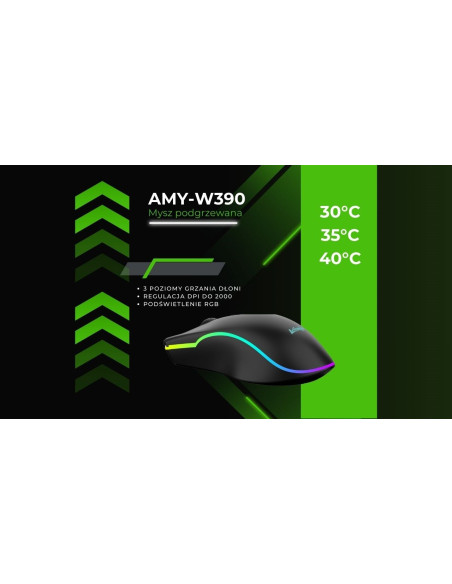 Activejet Mysz Przewodowa Podgrzewana Usb Amy-W390. Ma 3 Temperatury 30 Stopni Podświetlenie Na Żółto, 35 Stopni Podświetlenie N