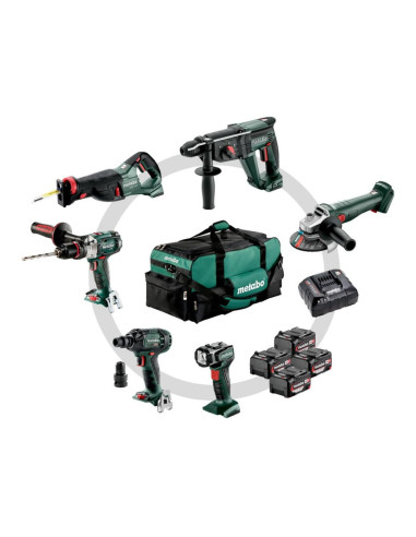 Metabo Zestaw Combo 18V 6.1 (Sb18Ltx +Ssw18Ltx300Bl +Kh18Ltx24 +W18L9-125Quick +Ssep18Lt +Ula) 4X4,0Ah Torba