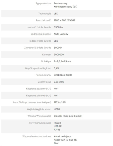 Viewsonic Projektor Krótkoogniskowy Lsd300W-St