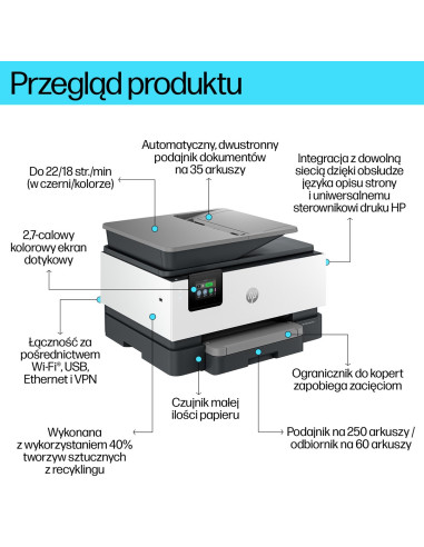 Hp Officejet Pro 9120B Bezprzewodowe All-In-One W Kolorze Drukarka, Drukowanie Dwustronne  Kopiowanie, Skanowanie