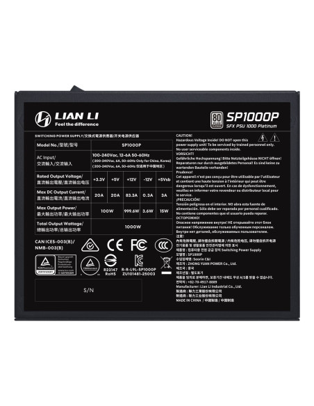 Lian Li Sp1000P Moduł Zasilaczy 1000 W 24-Pin Atx Sfx Czarny