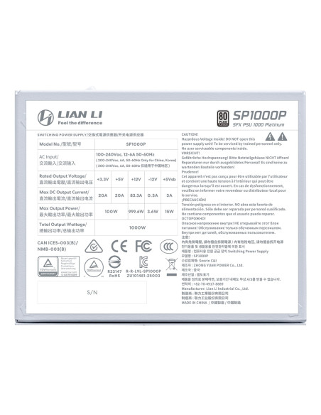 Lian Li Sp1000P Moduł Zasilaczy 1000 W 24-Pin Atx Sfx Biały